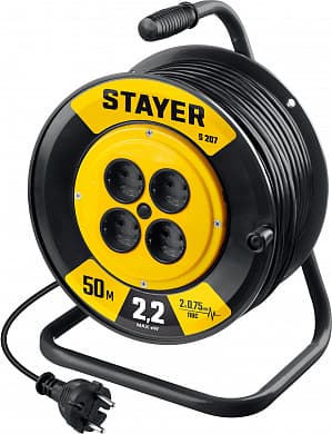Купить STAYER S-207, ПВС, 2 х 0.75 мм2, 50 м, 2200 Вт, удлинитель на катушке (55073-50) в интернет-магазине zubr-vrn в Воронеже