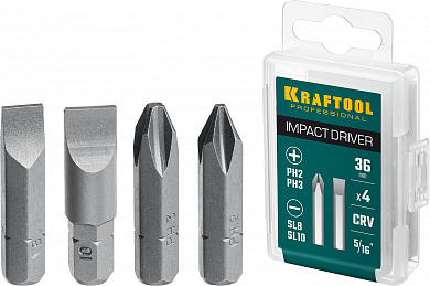 Купить KRAFTOOL 36 мм, 4 шт, набор бит для ударной отвертки (25551) в интернет-магазине zubr-vrn в Воронеже