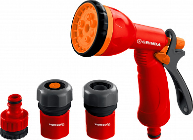 Купить GRINDA GS-34, пистолет с 8 режимами, коннектор 3/4″, коннектор с автостопом 3/4″, адаптер, пластиковый, поливочный набор (8-427384) в интернет-магазине zubr-vrn в Воронеже