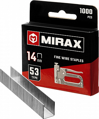 Купить MIRAX тип 53 (A/10/JT21) 14 мм, 1000 шт, калибр 23GA, скобы для степлера (3153-14) в интернет-магазине zubr-vrn в Воронеже
