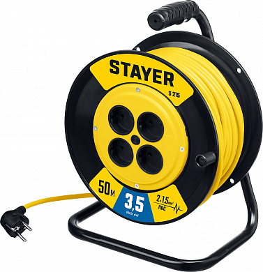 Купить STAYER S-215, ПВС, 2 х 1.5 мм2, 50 м, 3500 Вт, силовой удлинитель на катушке (55072-50) в интернет-магазине zubr-vrn в Воронеже