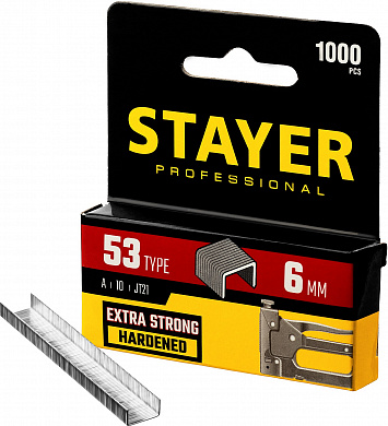 Купить STAYER скобы тип 53 (A/10/JT21), 6 мм, калибр 23GA. 1000 шт. (3159-06) в интернет-магазине zubr-vrn в Воронеже