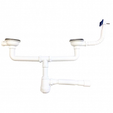 фото D0148-12 MR Сифон для мойки 3"1/2"х40 сдвоенный с прямоуг. переливом и г.тр.40х40/50 Aquant