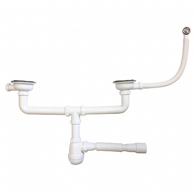 фото D0139-12 MR Сифон для мойки 3"1/2"х40 сдвоенный с круглым переливом и г.тр.40х40/50 Aquant