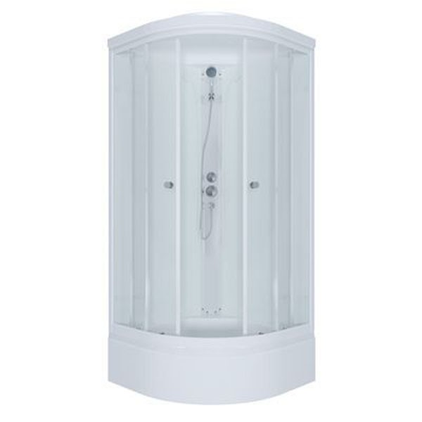 фото ДК "Стандарт 100*100 А" 1/4 круга низк.подд. Аква,Полосы,Белый ДН4 (7 мест+сифон D90мм)