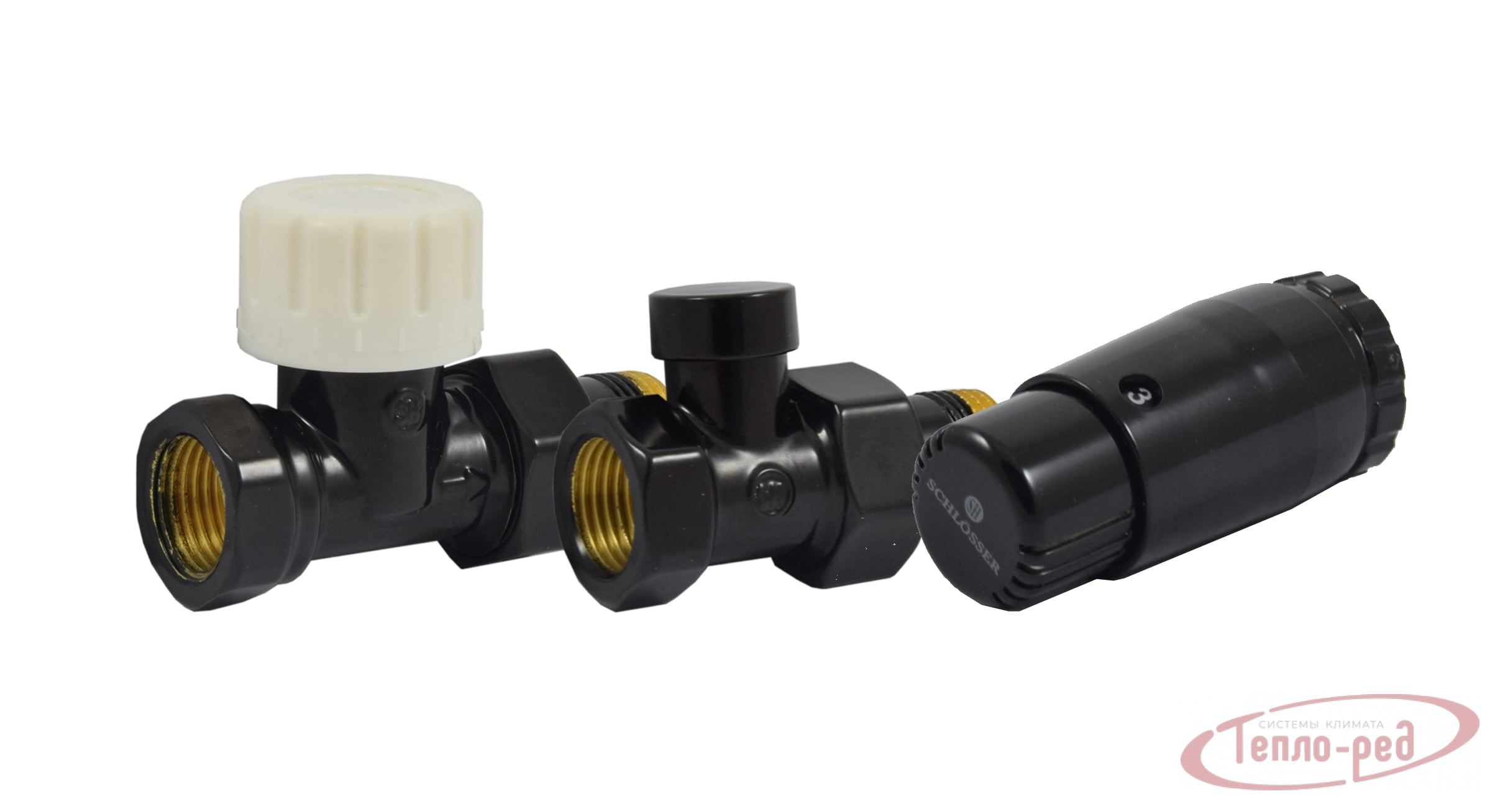 фото Комплект подключения Delta mini угловой черный DN15 GZ 1/2" с термоголовкой