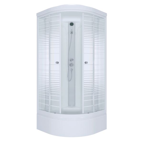 фото ДК "Стандарт А" ДНЗ Полосы 90*90 п.кругл. низк.поддон (кабина/7мест+сифон D90) Экстра(Снято с про-ва