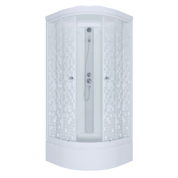 фото ДК "Стандарт А" ДН4 Мозаика 90*90 п.кругл. низк.поддон (кабина/7мест+сифон D90) Экстра(Снято с про-в