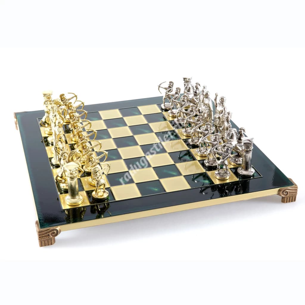 Шахматы с фигурами из бронзы "Античные войны", золото/серебро