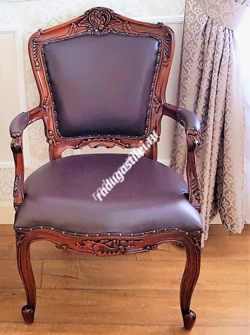 Кресло Князь кабинетное, кожа бордо, резное