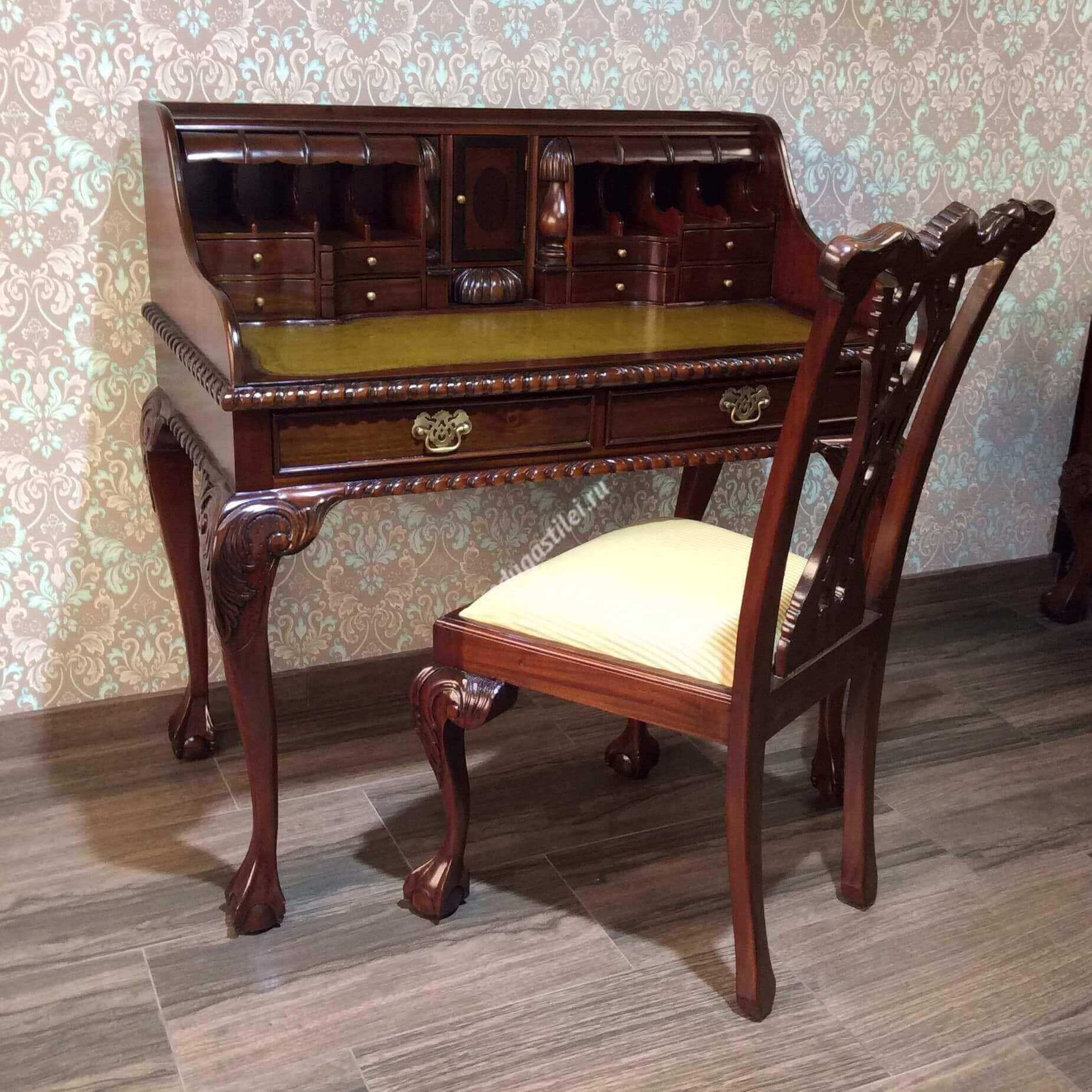 Стол бюро Лада с ящиками для дамы, коричневая кожа