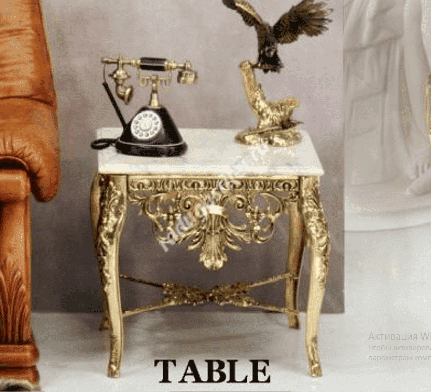 Бронзовый стол квадратный Наполеон, мраморная столешница