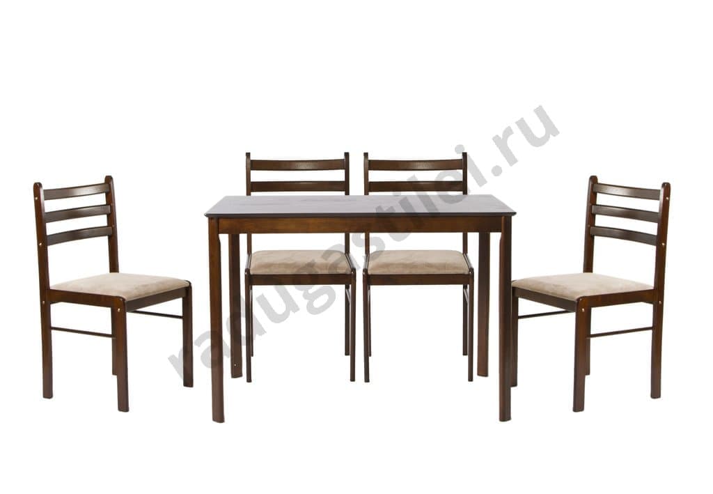 Обеденная комплект Дориан, стол и 4 стула, темный орех