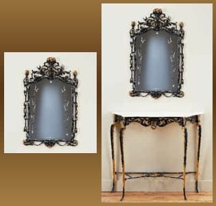 Бронзовое зеркало Камелия настенное, синее с позолотой