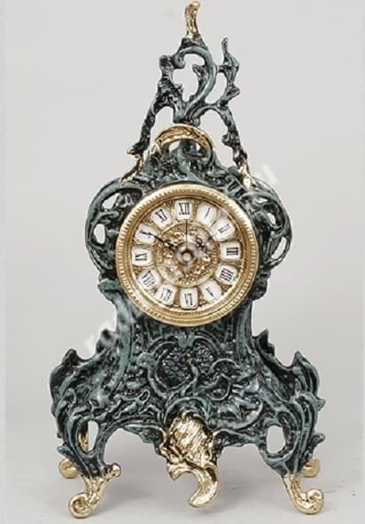 Часы бронзовые с завитком, синие с позолотой V 5065