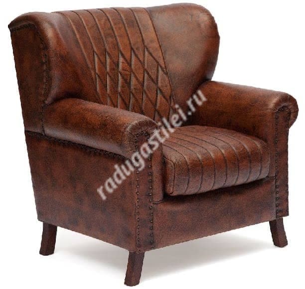 Кресло мягкое кожаное лофт Чероке, коричневое