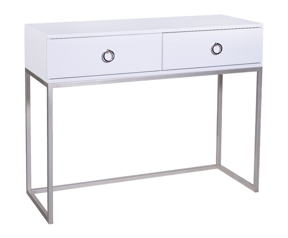 Консольный стол с 2 ящиками 100 см, серебро/белый