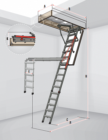 Чердачная лестница Fakro металлическая складная LMP 70*144*366 см