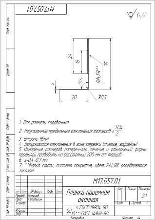 Планка приемная оконная гранд лайн монтаж