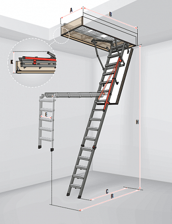Чердачная лестница Fakro металлическая складная LMP 86*144*366 см