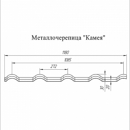 Металлочерепица Гранд Лайн / Grand Line, коллекция Kamea, 0,5 Satin Zn 140, цвет RAL 6005 (зеленый мох)