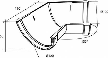 Угол желоба 135º универсальный ПВХ Grand Line 120 мм, RR 32 коричневый