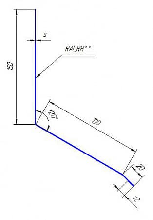 Планка примыкание верхнее к стене фальц Гранд Лайн / Grand Line, 150х130х20 мм, Drap 0.45