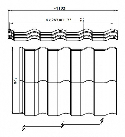 Металлочерепица BudMat (БудМат), коллекция Феррара, D-Matt 0.5, цвет Ral 9005 (черный)