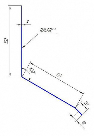 Планка примыкание верхнее к стене фальц Гранд Лайн / Grand Line, 150х130х20 мм, Zn (цинк) 0.55