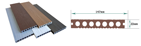 Террасная доска Практик мультиколор Terrapol / Террапол ДПК пустотелая с пазом, 3000х147х23 мм, цвет египет