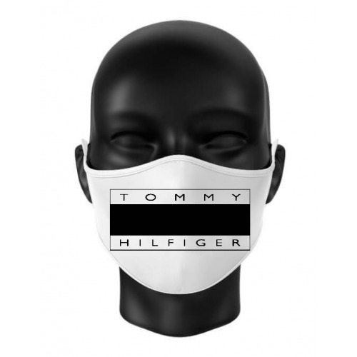 Masca personalizata Tommy H din bumbac alba