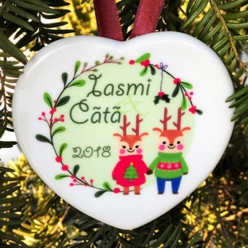 Ornamet pom de craciun din ceramica inima