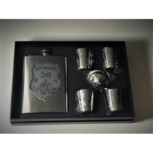 Set plosca cu palnie si 4 pahare