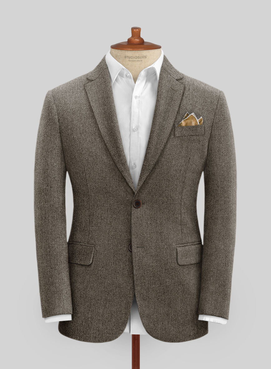 Vintage Dark Brown Herringbone Tweed Suit - Ready Size