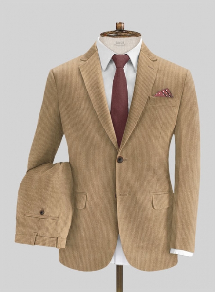 Beige Thick Stretch Corduroy Suit