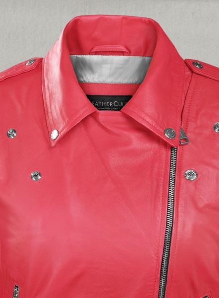 Soft Raspberry Red Hilary Duff Leather Jacket #3