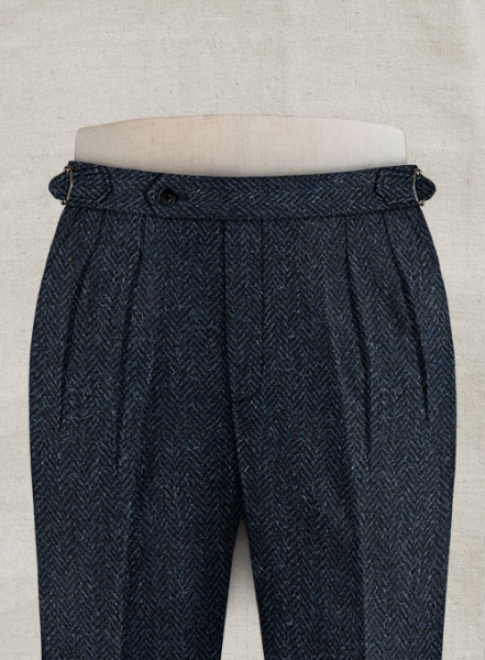 Harris Tweed Dark Blue Herringbone Highland Trousers