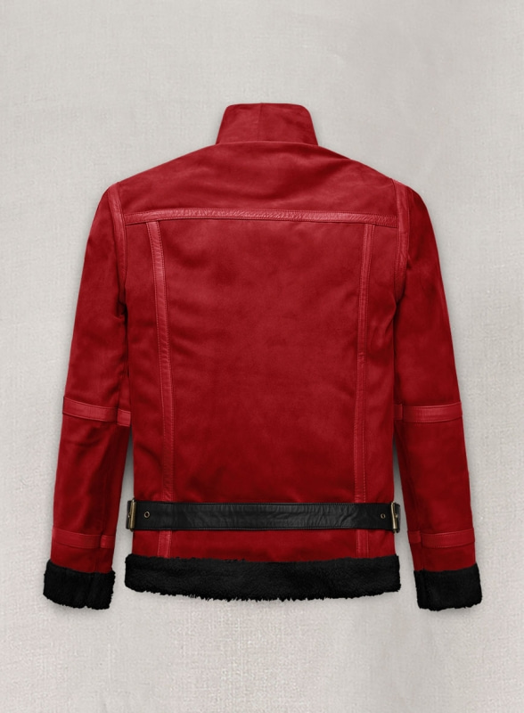 Lava Red Suede Ryan Reynolds Black Sherpa Leather Jacket - Click Image to Close