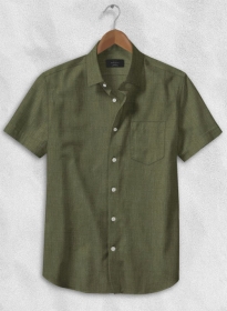 European Woodland Green Linen Shirt - Half Sleeves