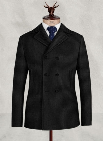Light Weight Black Stripe Tweed Pea Coat