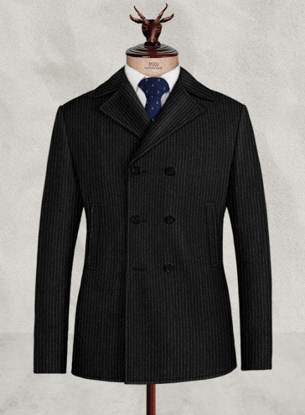 Light Weight Black Stripe Tweed Pea Coat
