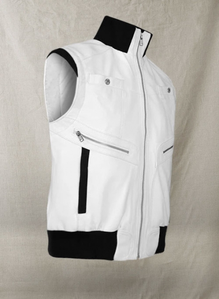 White Leather Biker Vest # 314