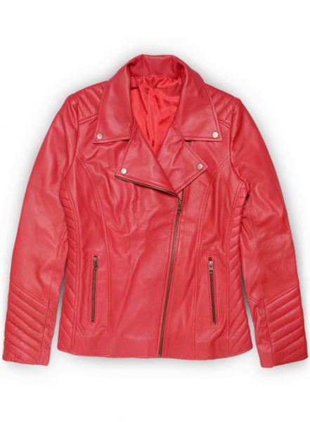 Soft Raspberry Red Oxley Leather Biker Jacket