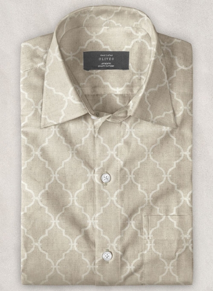 Lattice Beige Linen Shirt - Half Sleeves