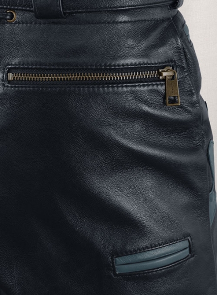 Dark Blue Leather Cargo Shorts Style # 364