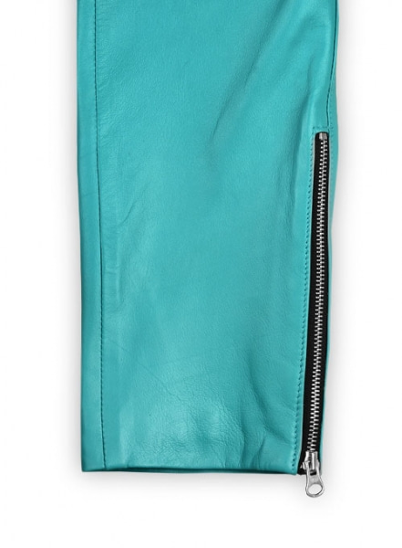 Bright Blue Electric Zipper Mono Leather Pants