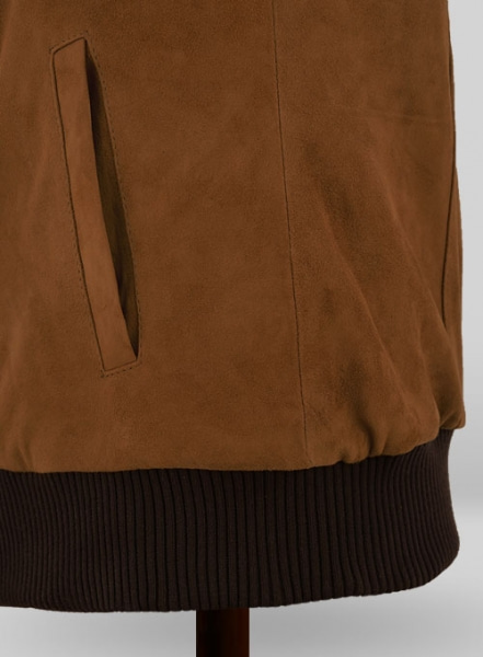 Soft Caramel Brown Suede Hunter Bomber Leather Jacket