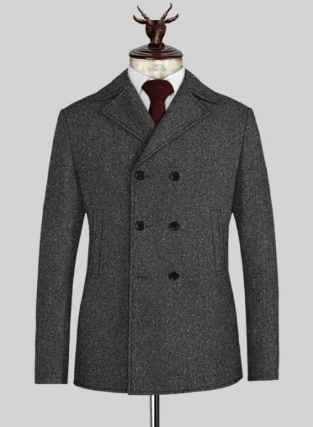 Charcoal Flecks Donegal Tweed Pea Coat