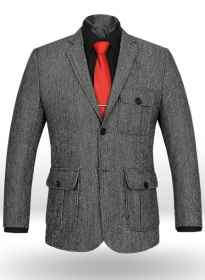 Light Weight Slubby Black Tweed Danish Style Sports Coat