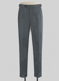 Mid Blue Herringbone Flecks Donegal Tweed Highland Trousers